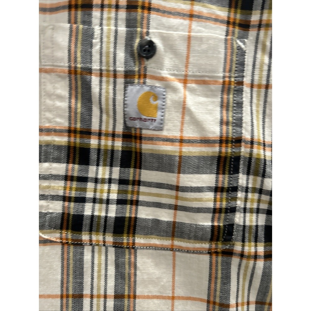 Carhartt Men's Rugged Flex Relaxed Fit Lightweight Long Plaid Shirt Cream/Orang - Picture 5 of 9
